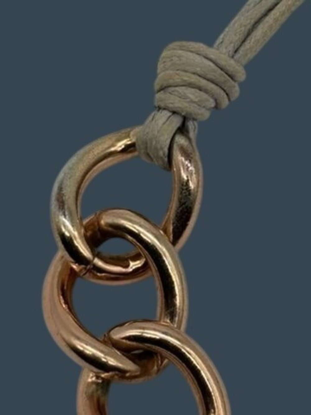 St. Thomas Necklace Chunky Large Rose Gold-Tone Curb Links Gray Cord, Adjustable - Picture 10 of 16